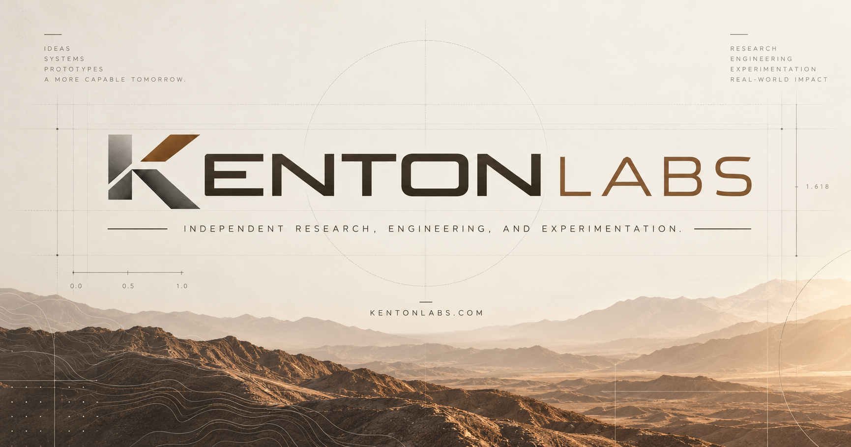 Kenton Labs brand landscape with the wordmark, descriptor, and terrain